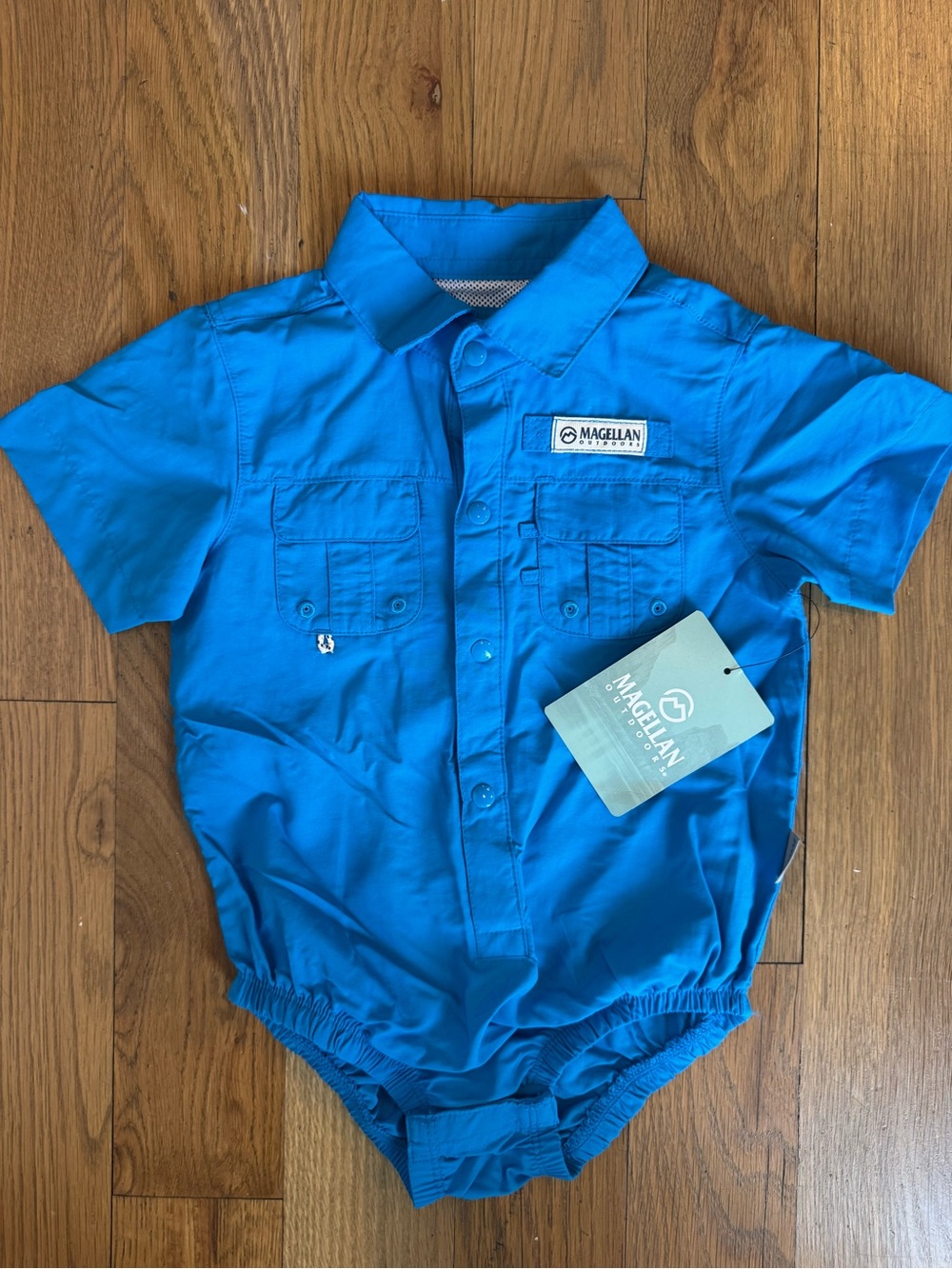 Magellan Outdoors Baby Fish Gear Laguna Madre Short Sleeve Onesie in Diva Blue